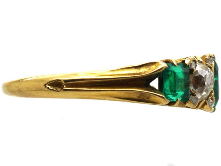 Victorian 18ct Gold, Emerald & Diamond Five Stone Ring