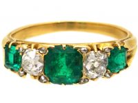 Victorian 18ct Gold, Emerald & Diamond Five Stone Ring
