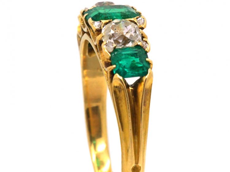 Victorian 18ct Gold, Emerald & Diamond Five Stone Ring