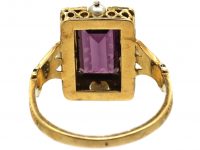 French Late 19th Century 18ct Gold, Black Enamel, Almandine Garnet & Natural Split Pearl Ring