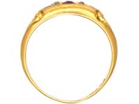 Edwardian 18ct Gold Three Stone Ruby & Diamond Ring with Ornate Shoulders