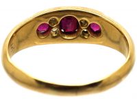 Edwardian 18ct Gold Three Stone Ruby & Diamond Ring with Ornate Shoulders