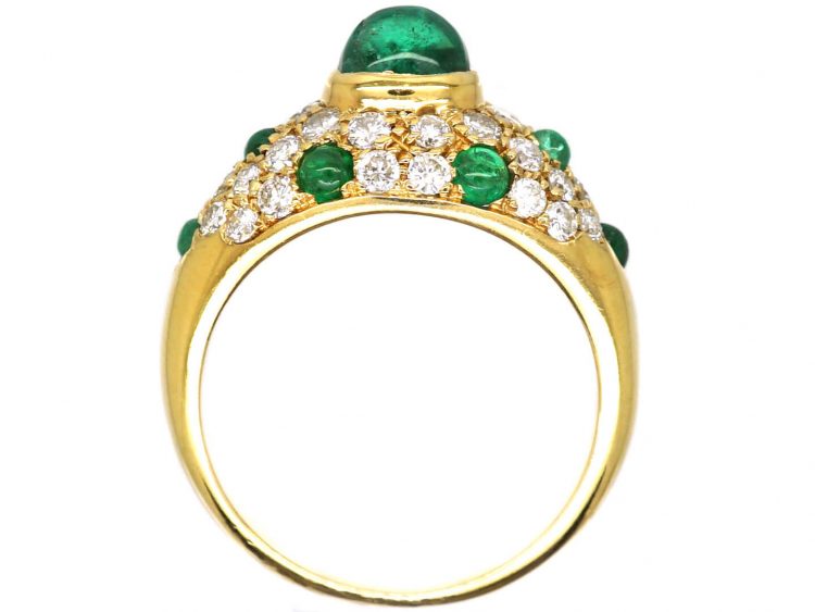 18ct Gold Ring set with a Cabochon Emeralds & Diamonds by Cartier