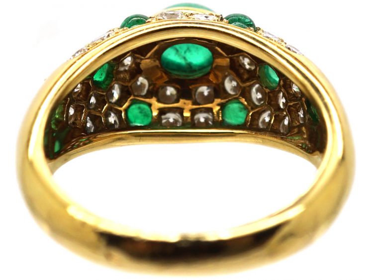 18ct Gold Ring set with a Cabochon Emeralds & Diamonds by Cartier