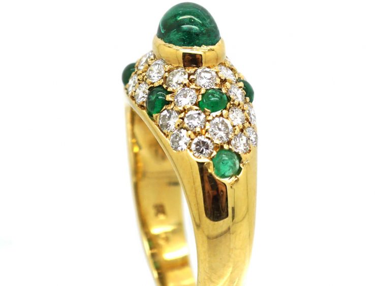 18ct Gold Ring set with a Cabochon Emeralds & Diamonds by Cartier