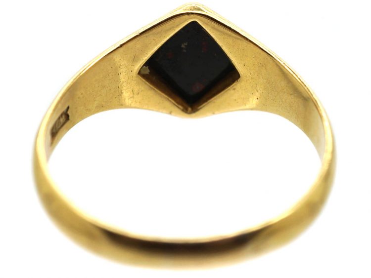 Victorian 18ct Gold & Diamond Shaped Bloodstone Signet Ring