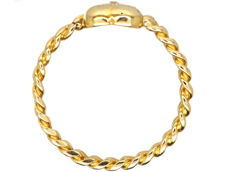 Edwardian 18ct Gold & Diamond Heart Shaped Ring with Curb Design Shank
