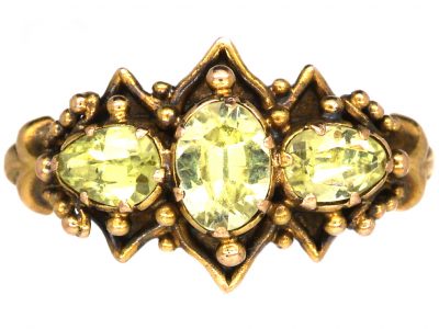Regency 15ct Gold Ring set with Three Chrysolites