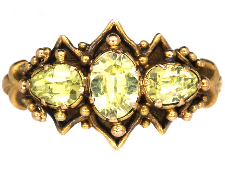Regency 15ct Gold Ring set with Three Chrysolites
