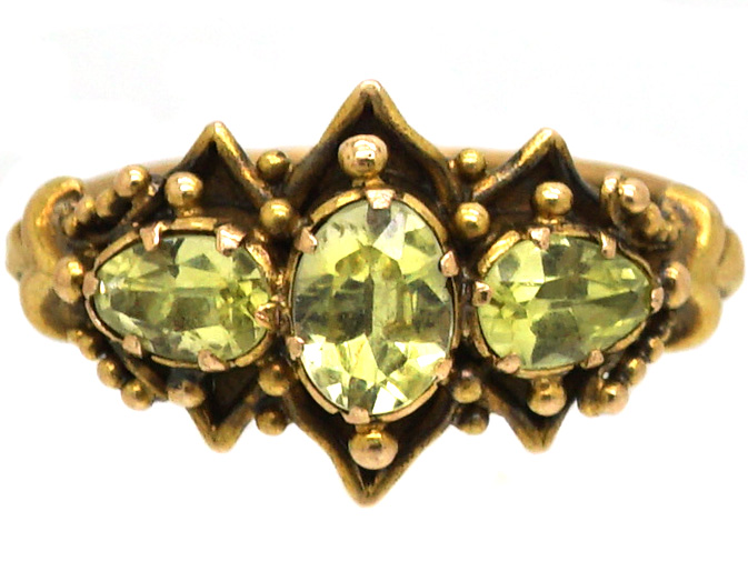 Regency 15ct Gold Ring set with Three Chrysolites