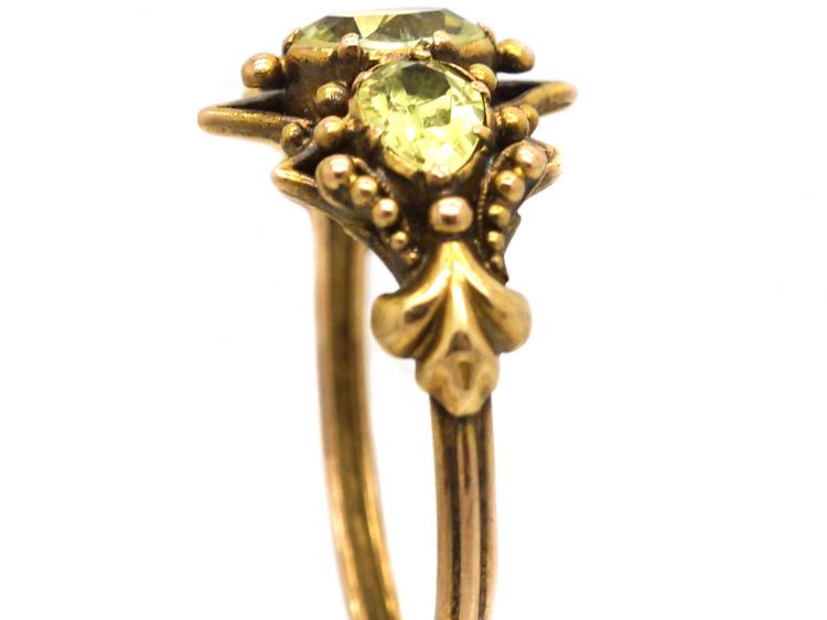 Regency 15ct Gold Ring set with Three Chrysolites