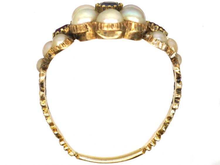 Regency 15ct Gold, Sapphire Ruby & Natural Split Pearl Cluster Ring