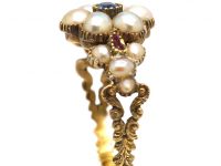 Regency 15ct Gold, Sapphire Ruby & Natural Split Pearl Cluster Ring