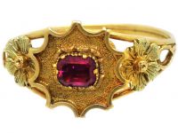Georgian Two Colour 15ct Gold Ring set with a Ruby with Flower Shoulders