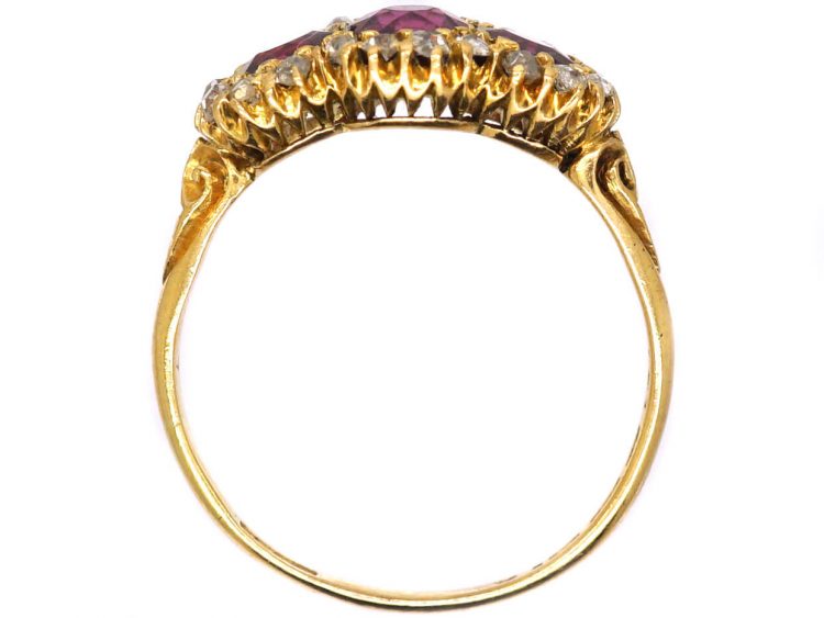 Victorian 18ct Gold, Three Stone Ruby & Diamond Triple Cluster Ring