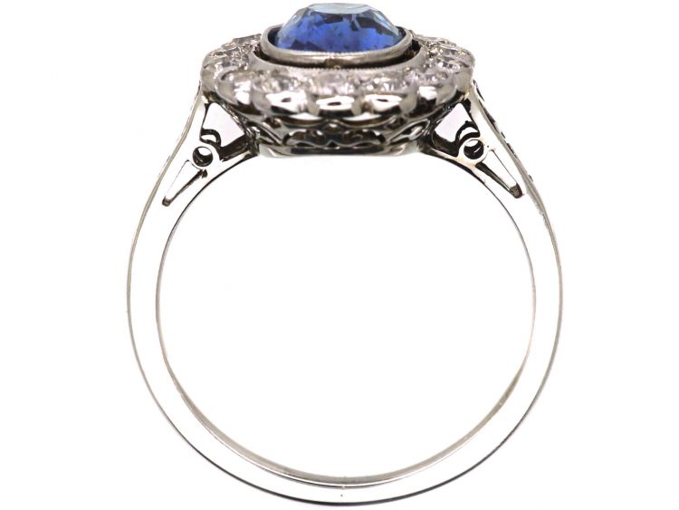 Edwardian 18ct White Gold, Sapphire & Diamond Cluster Ring