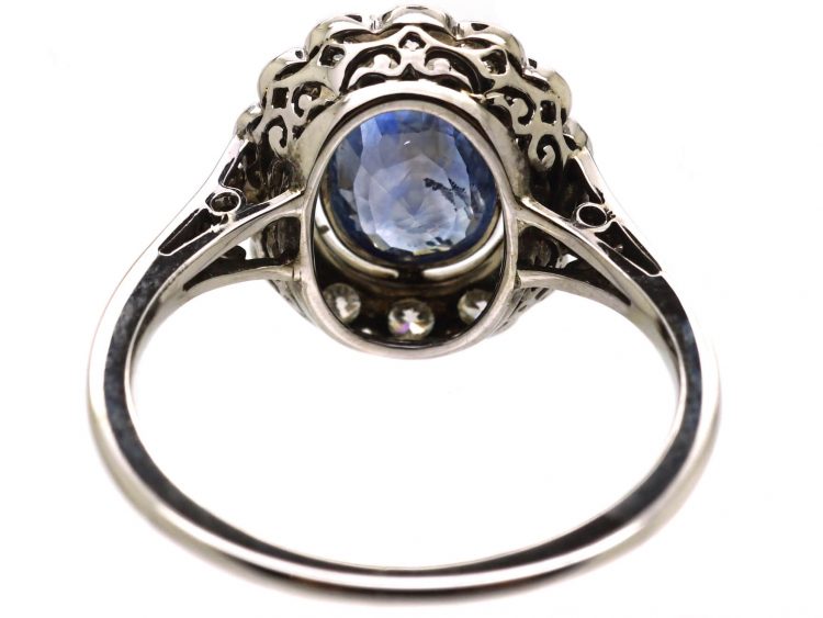 Edwardian 18ct White Gold, Sapphire & Diamond Cluster Ring