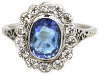 Edwardian 18ct White Gold, Sapphire & Diamond Cluster Ring
