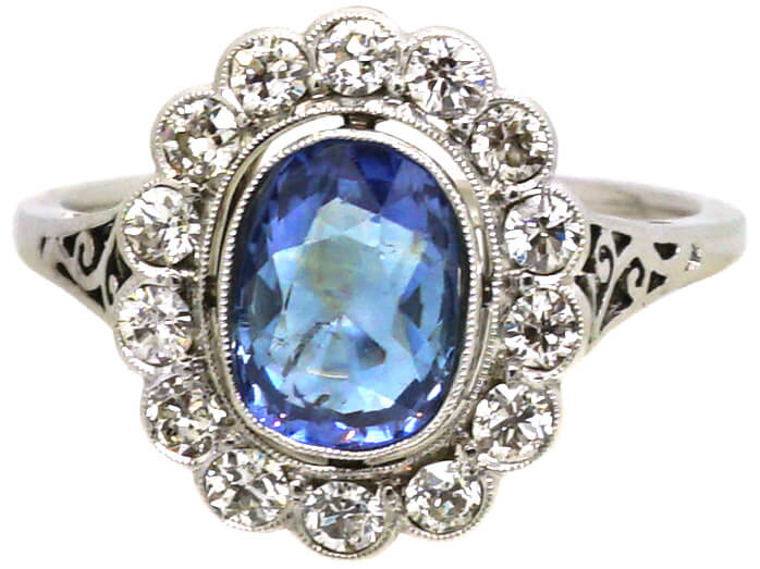 Edwardian 18ct White Gold, Sapphire & Diamond Cluster Ring