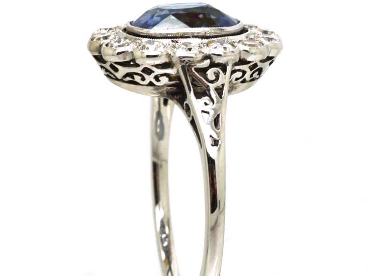 Edwardian 18ct White Gold, Sapphire & Diamond Cluster Ring