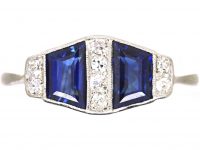 Art Deco 18ct White Gold & Platinum, Shaped Sapphires & Diamond Ring by Alabaster & Wilson