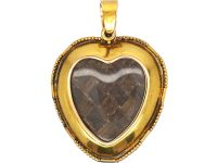 Victorian 18ct Gold Heart Shaped Onyx, Blacke Enamel & Natural Split Pearl Pendant in Original Case