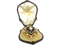 Victorian 18ct Gold Heart Shaped Onyx, Blacke Enamel & Natural Split Pearl Pendant in Original Case