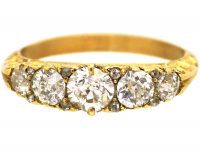 Victorian 18ct Gold & Five Stone Diamond Carved Half Hoop Ring