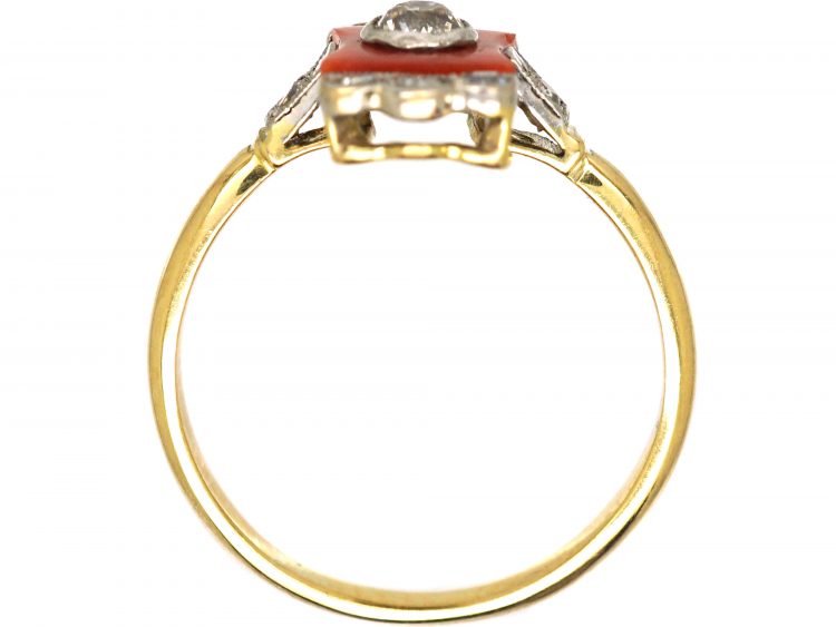 Art Deco 18ct Gold & Platinum, Carnelian & Diamond Ring