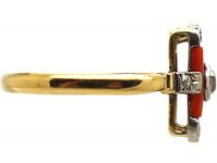 Art Deco 18ct Gold & Platinum, Carnelian & Diamond Ring