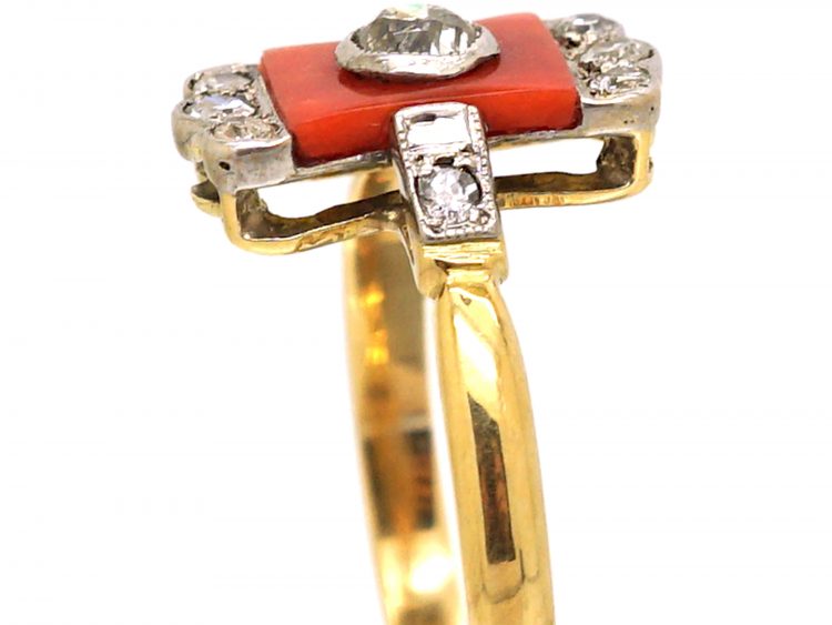 Art Deco 18ct Gold & Platinum, Carnelian & Diamond Ring