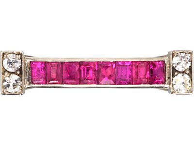 1950s 18ct White Gold Cocktail Ring set with Rubies & Diamonds
