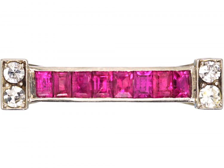 1950s 18ct White Gold Cocktail Ring set with Rubies & Diamonds
