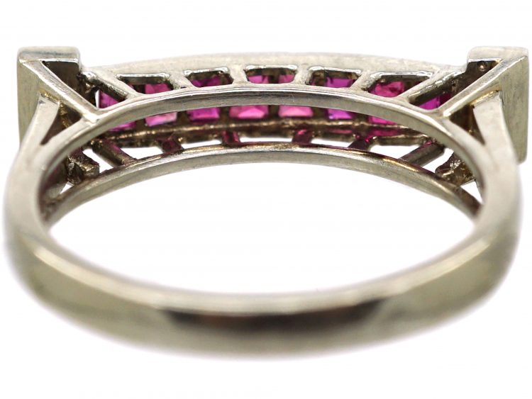 1950s 18ct White Gold Cocktail Ring set with Rubies & Diamonds