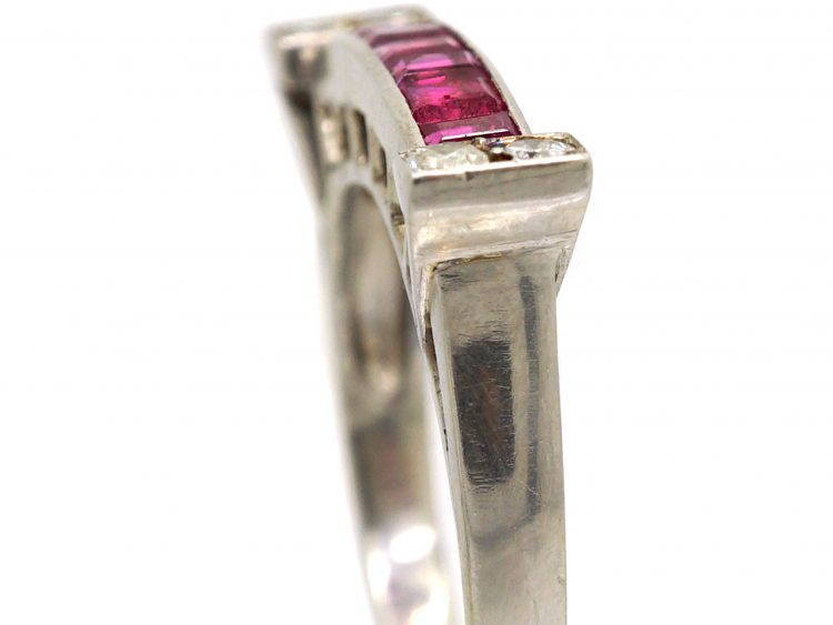 1950s 18ct White Gold Cocktail Ring set with Rubies & Diamonds