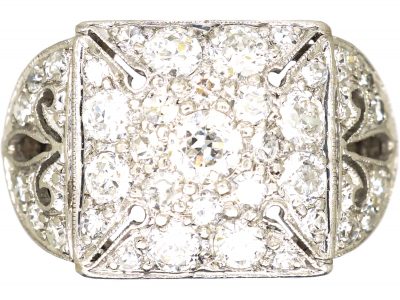 Early 20th Century Platinum & Diamond Ring with Maltese Cross Motif