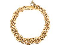 Edwardian 15ct Gold Curb Bracelet with Three Leaf Clover Motifs set with Sapphires, Rubies & Diamonds