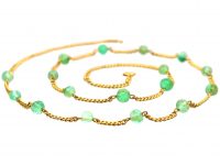 Edwardian 9ct Gold Chain Interspersed with Emerald Beads