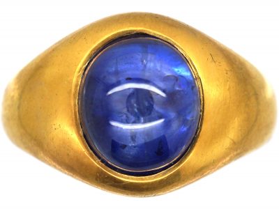Retro 18ct Gold Ring set with a Cabochon Sapphire by F Zerrenner