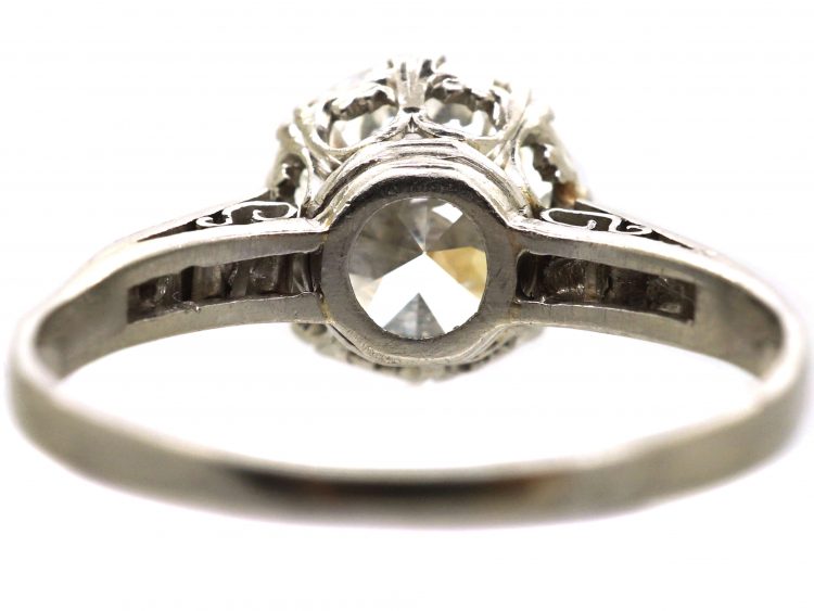 Art Deco Platinum, Diamond Solitaire Ring with Diamond set Shoulders