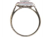 Art Deco 18ct White Gold, Aascher Cut Diamond & French Cut Ruby Square Ring