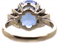 Art Deco 18ct White Gold, Sapphire Ring with Diamond Set Shoulders