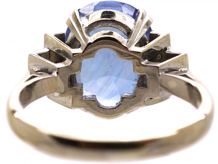 Art Deco 18ct White Gold, Sapphire Ring with Diamond Set Shoulders