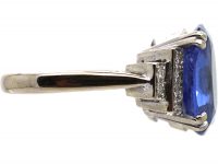Art Deco 18ct White Gold, Sapphire Ring with Diamond Set Shoulders