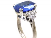 Art Deco 18ct White Gold, Sapphire Ring with Diamond Set Shoulders