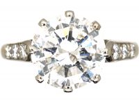 Art Deco 18ct White Gold & Platinum, Diamond Solitaire Ring with Diamond Set Shoulders