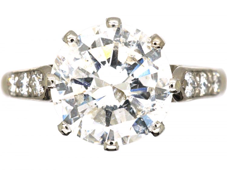 Art Deco 18ct White Gold & Platinum, Diamond Solitaire Ring with Diamond Set Shoulders