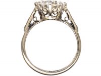 Art Deco 18ct White Gold & Platinum, Diamond Solitaire Ring with Diamond Set Shoulders