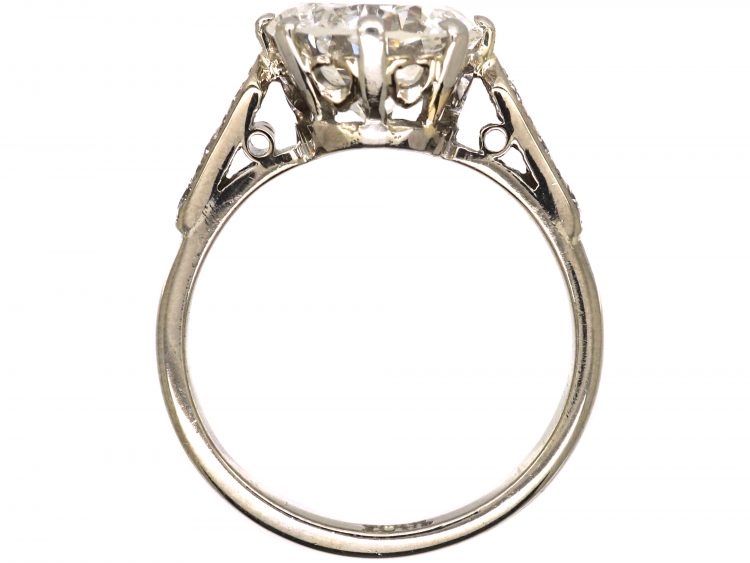 Art Deco 18ct White Gold & Platinum, Diamond Solitaire Ring with Diamond Set Shoulders