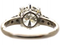 Art Deco 18ct White Gold & Platinum, Diamond Solitaire Ring with Diamond Set Shoulders